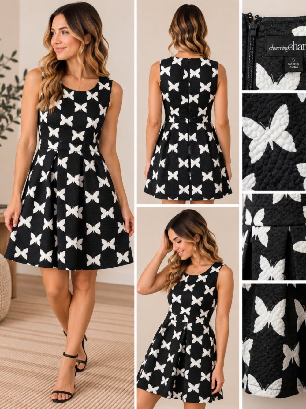 Charming Charlie RSVP Collection Black & White Butterfly Fit-and-Flare Dress